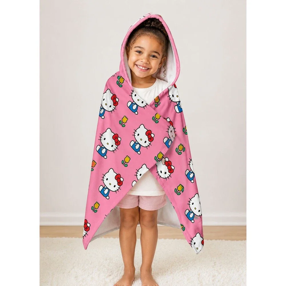 Hello Kitty Hooded Towel Wrap Soft Cotton Terry Bath Beach Pool Kids 28x55